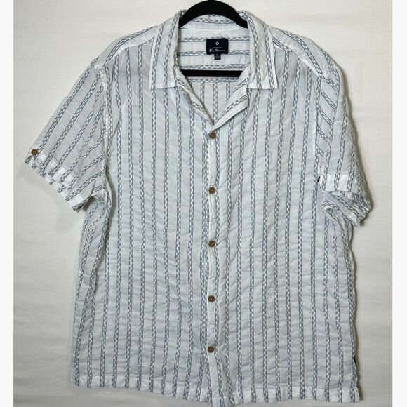 Ben Sherman Other - Ben Sherman Blue Short Sleeve Vertical Stripe Textured Finish Button Down SZ XL